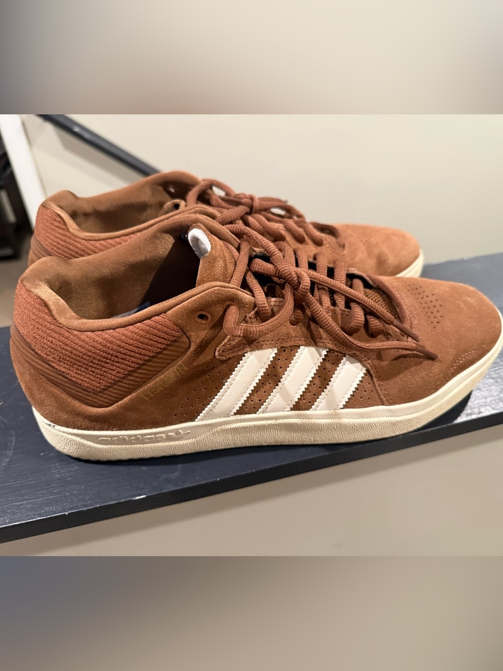adidas Men’s Brown Suede Low-Top Sneakers with White Stripes